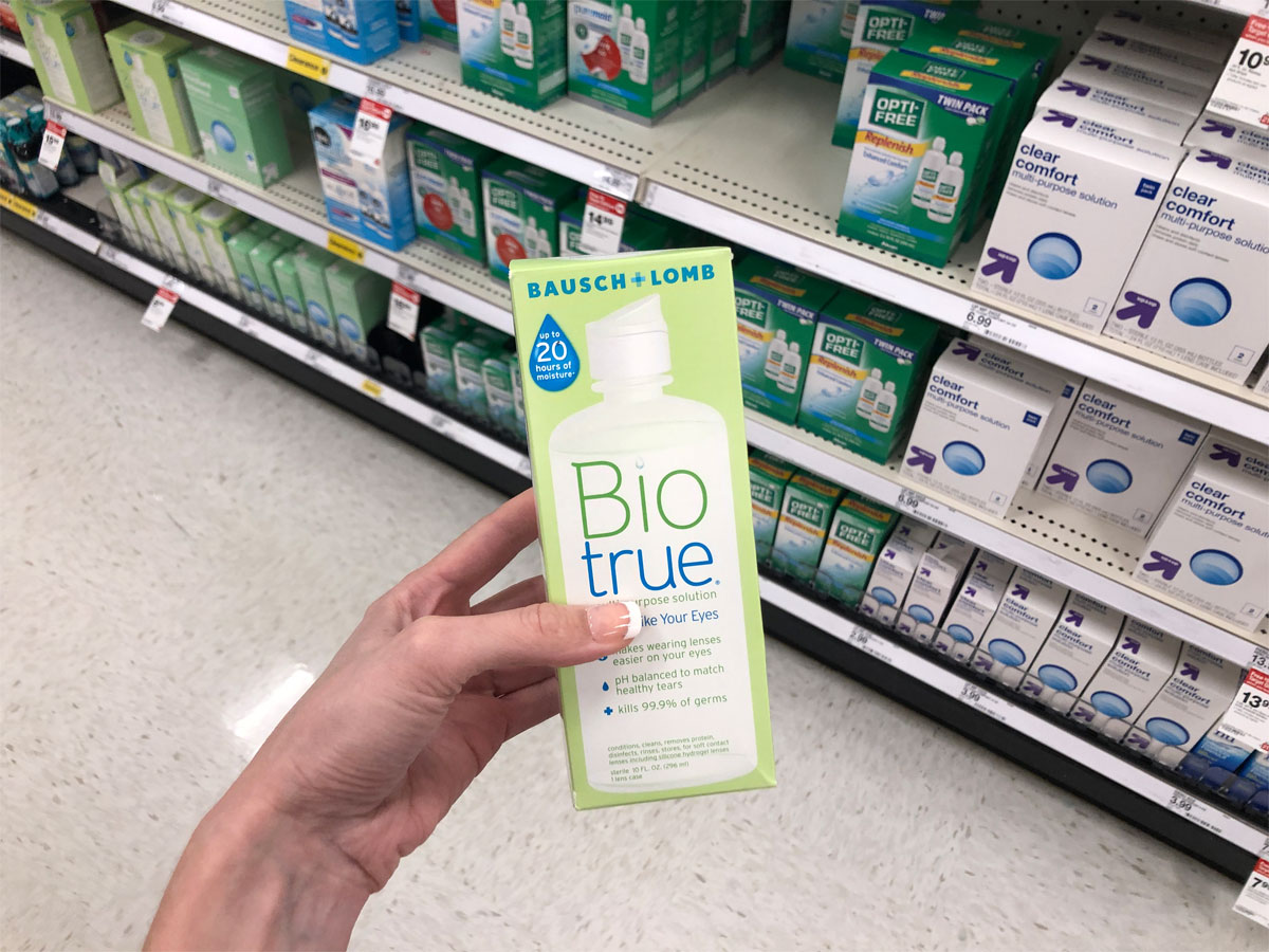 hand holding a bottle of bio true in target