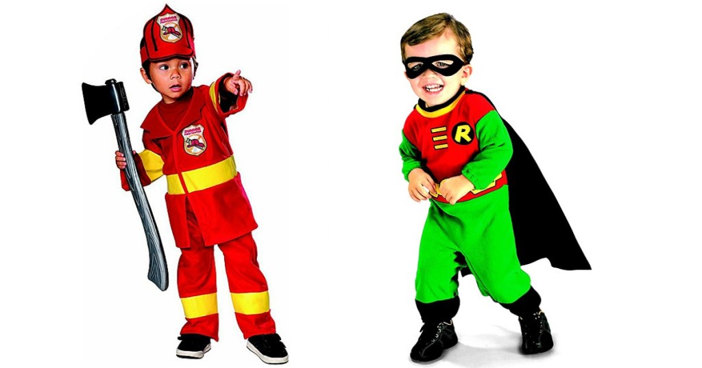 boys wearing robin and fireman costumes