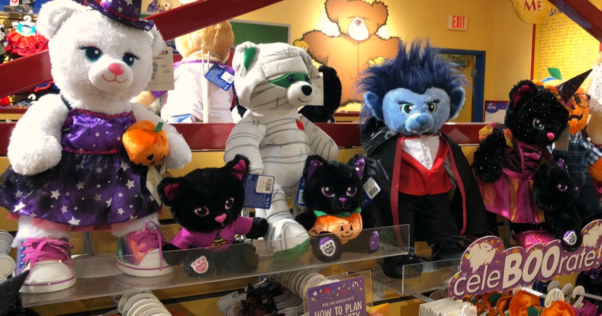 Build-a-Bear halloween buddies on a store shelf