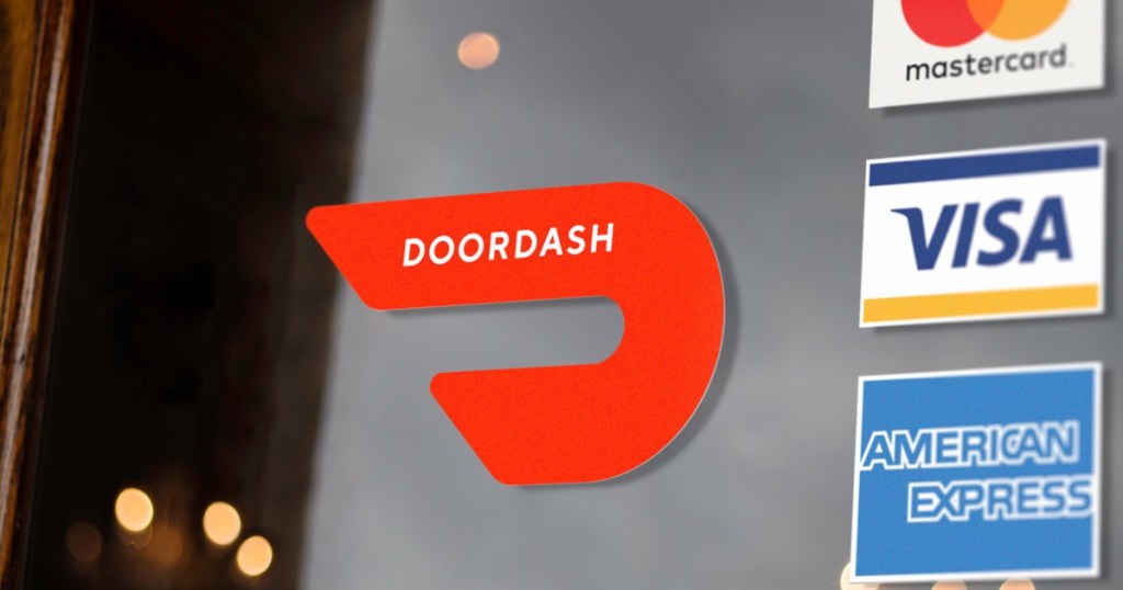 Doordash and credit card logos on doors