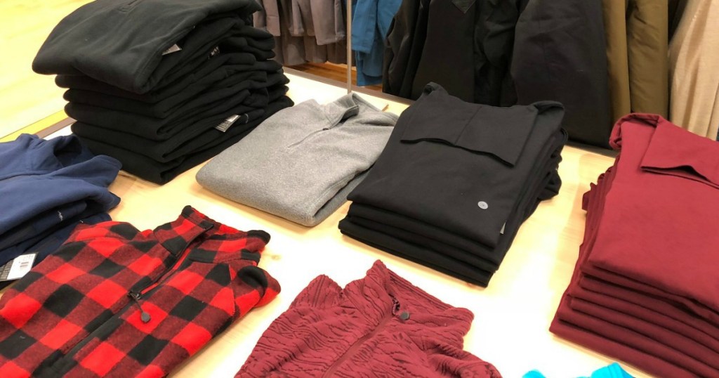 shirts stacked on table store display