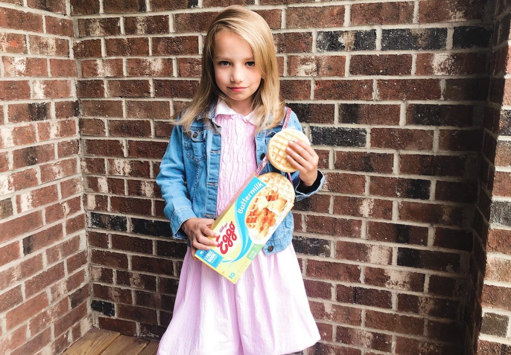 girl wearing eleven costume with eggo waffles