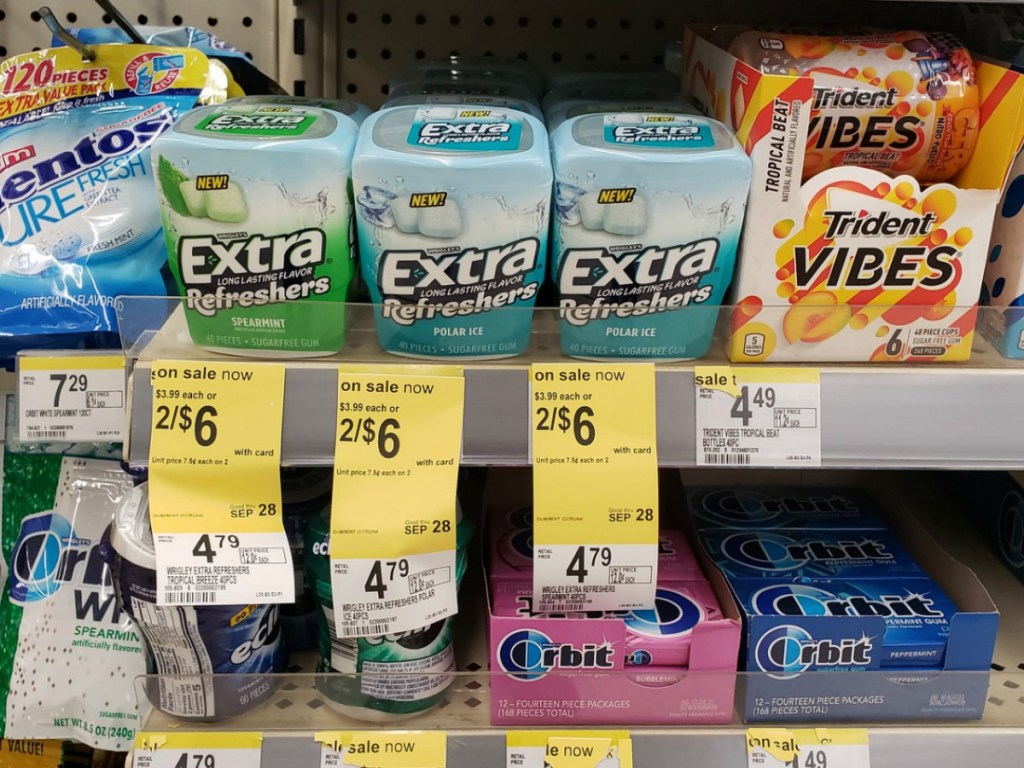 extra gum refreshers on store shelf