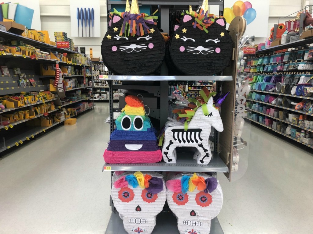 halloween pinatas on a walmart shelf