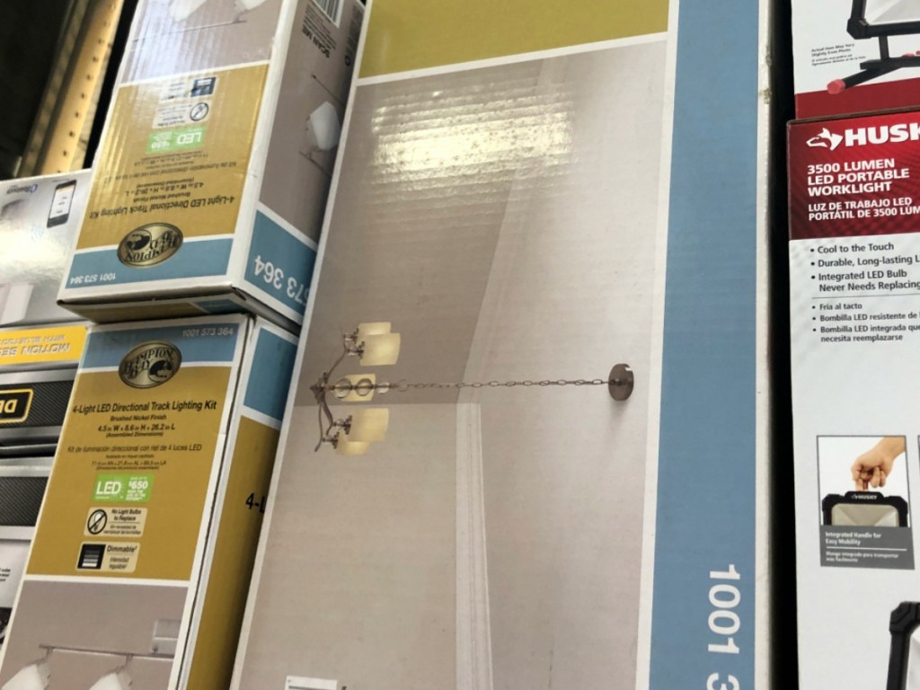 box on store shelf with lighting fixture