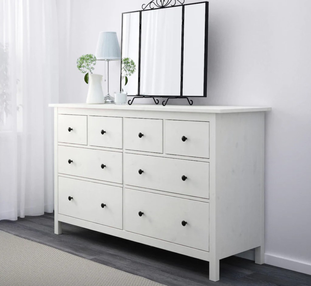 white hemnes dresser with mirror