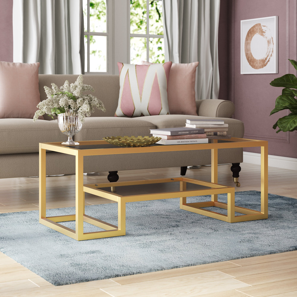 imel glass and brass coffee table