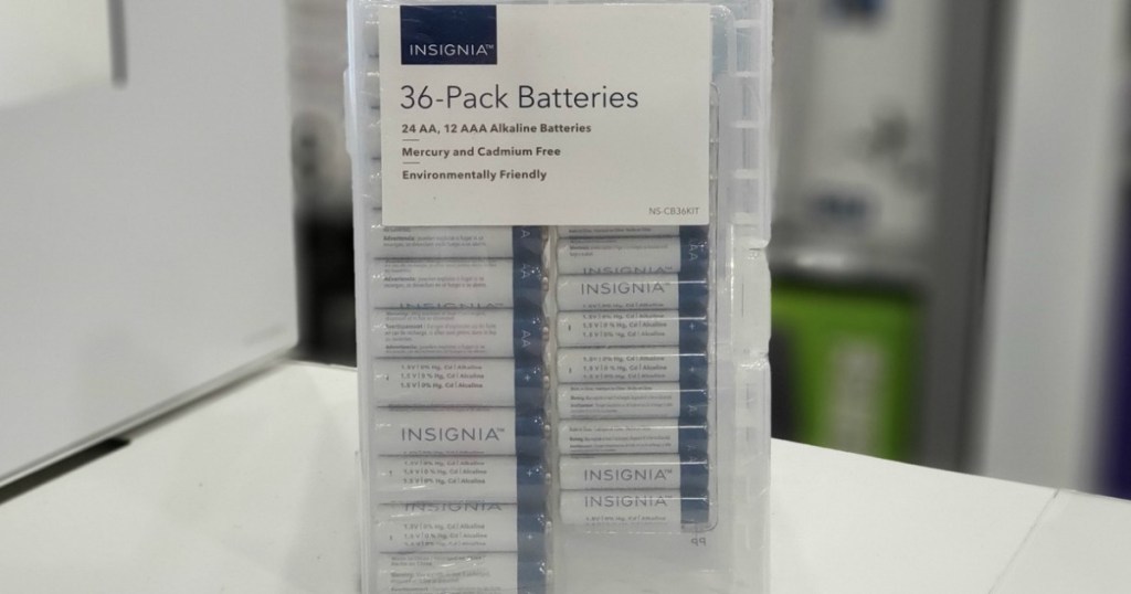 large pack of batteries in plastic case on table