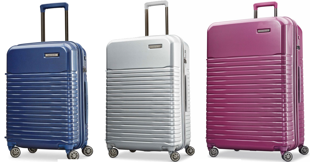 three styles of samsonite spinner spettro suitcases