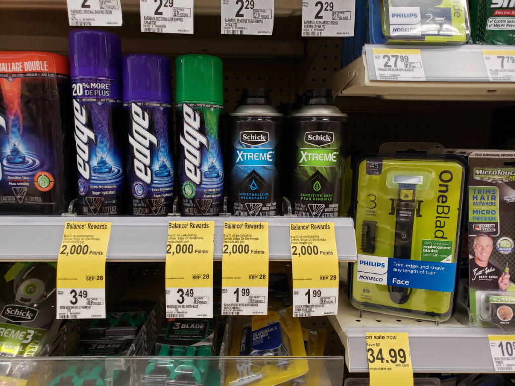 Schick shaving foam on walgreens store shelf