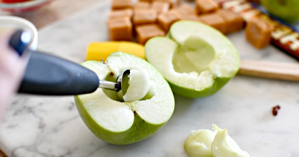 scooping out the apple core