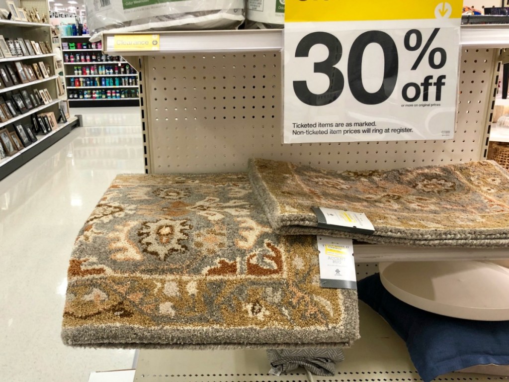 carpet in store on shelf with clearance tag