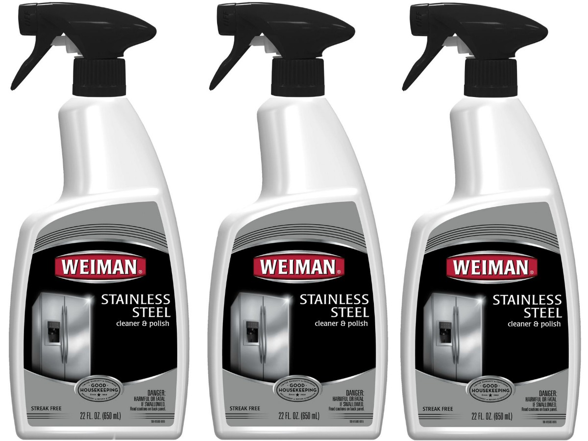 three bottles of stainless steel cleaner