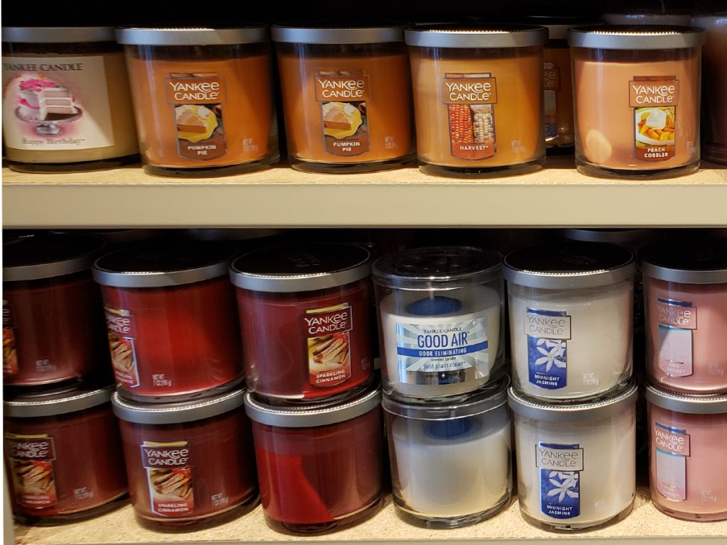 yankee candle small tumbler jar candles on a shelf