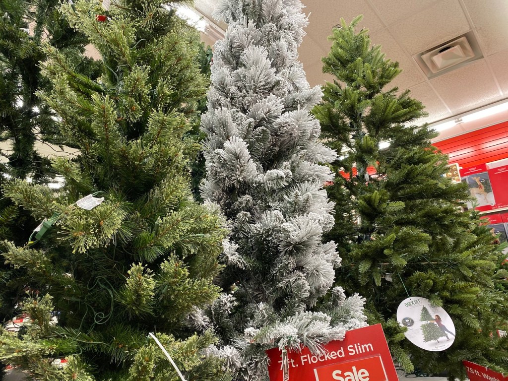 7' flocked Slim tree on Michaels display