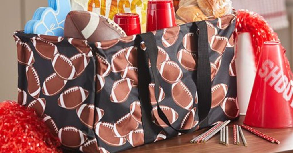 football tote with tailgate supplies in tote