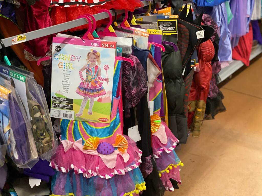 candy girl costumes hanging in-store