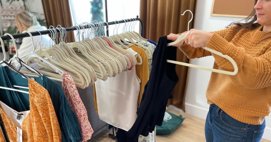 clothing on rack at clothes swap