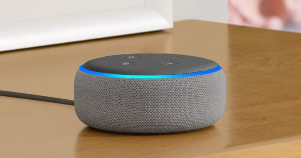 heather gray echo dot on table