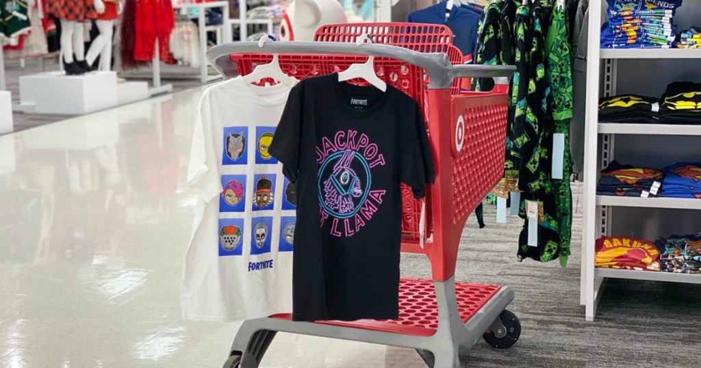 Fortnite Tees hanging on Target cart