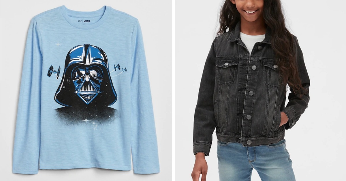 long sleeve GapKids blue Star Wars Shirt and black Denim Jacket