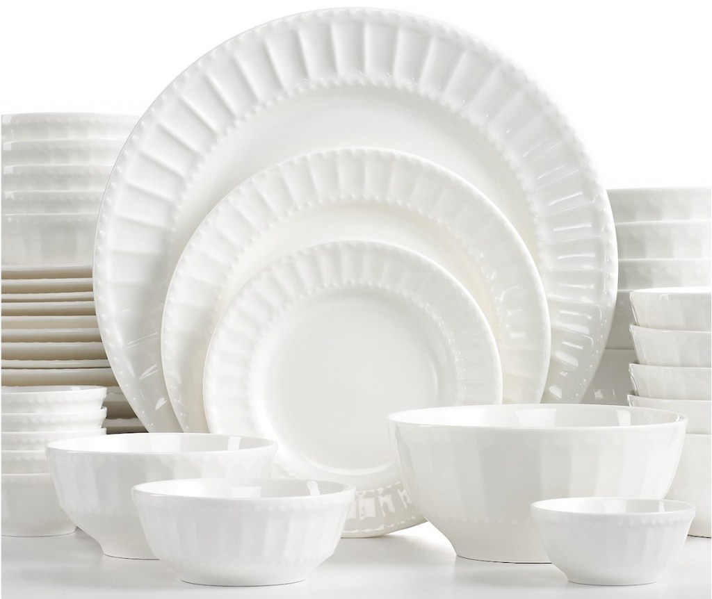 Gibson White Elements Paloma Embossed 42-Piece Dinnerware Sets