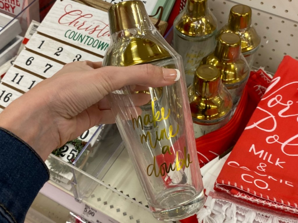 Holiday Glass Shaker in hand in Target