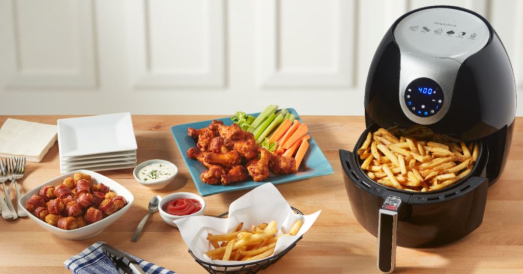 Insignia Digital Air Fryer 5.8-Quart with food spread