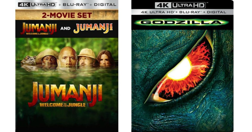 Jumanji and Godzilla movie cases