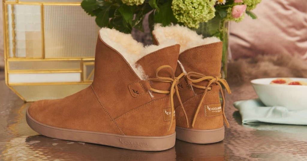 Koolaburra by UGG Shazi boots in brown on hardwood