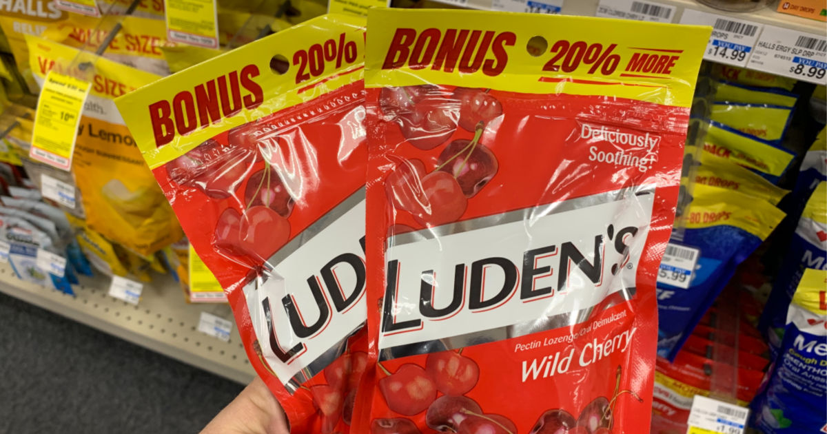 Luden's Throat Drops in front of shelf