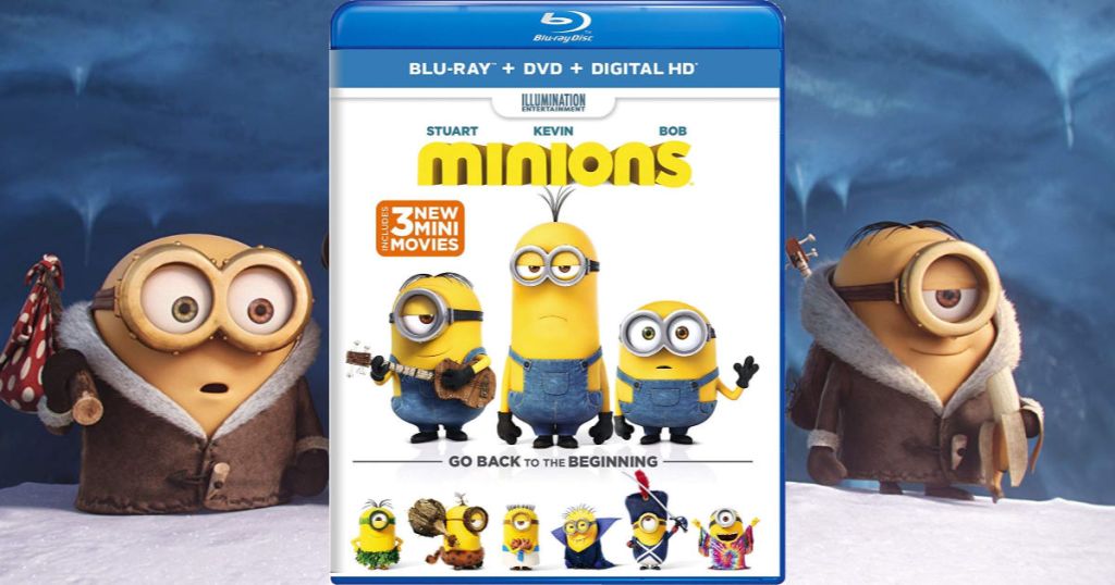 Minions DVD with screen play in background