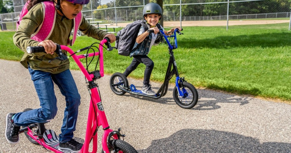 kids on Mongoose scooters