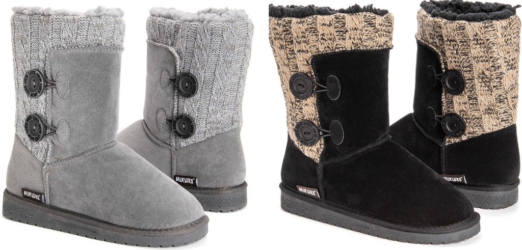 Muk Luks Women's Matilda Boots in gray and black with beige