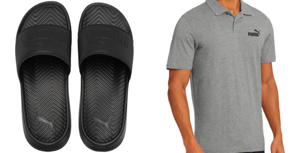 puma slides and mens polo shirt