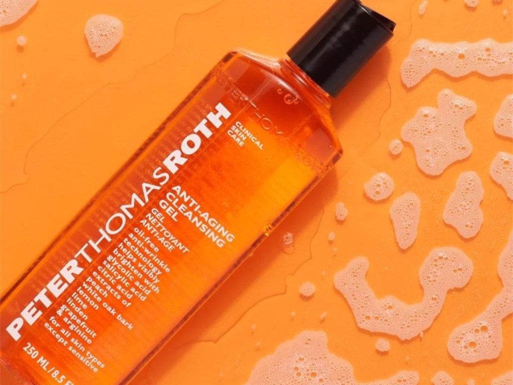 Peter Thomas Roth Anti-Aging Cleansing Gel on orange back ground