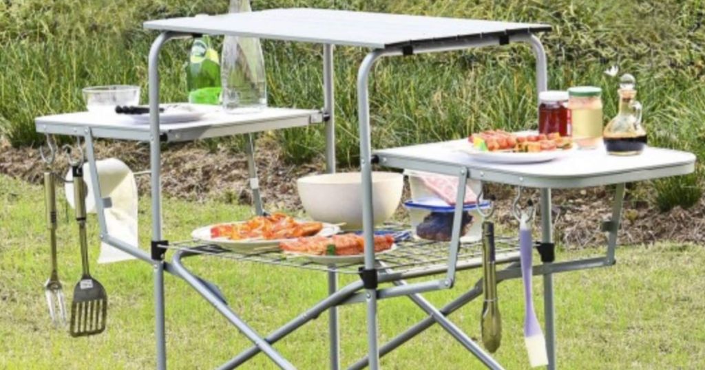 Portable Folding Grilling Table w_ Carrying Case on grass