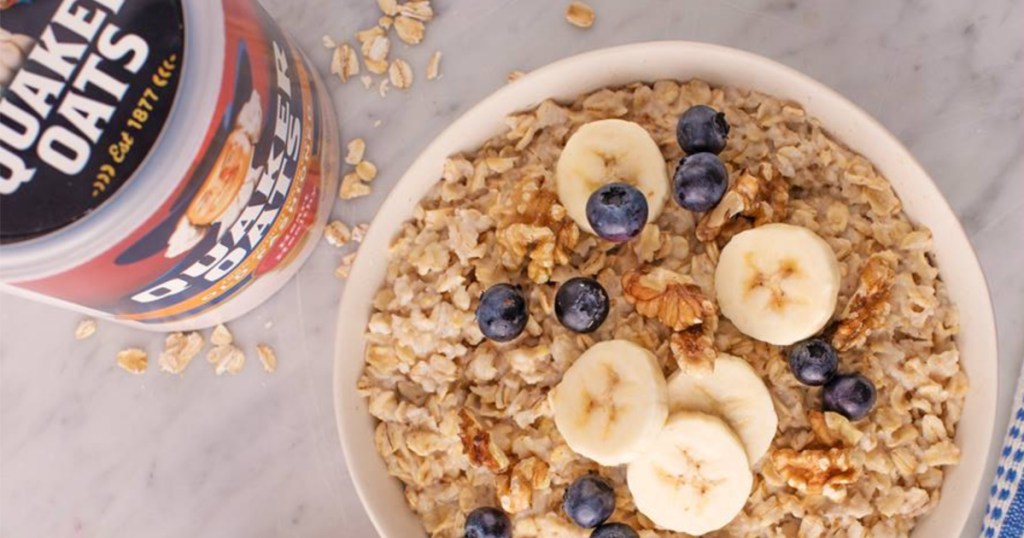 Quaker Oats in bowl with fruit