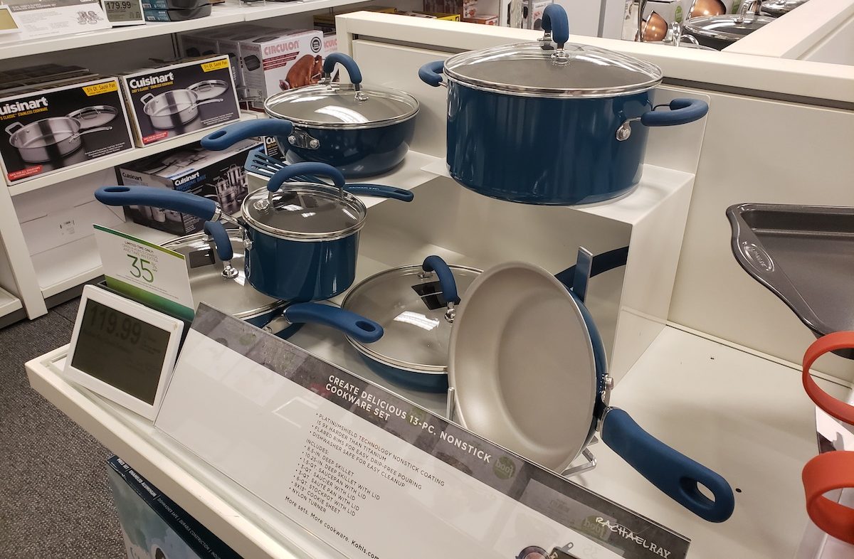 Rachael Ray Cookware Set on display at Kohl's