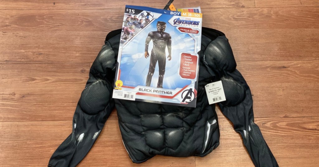 avengers black panter halloween costume on wood floor