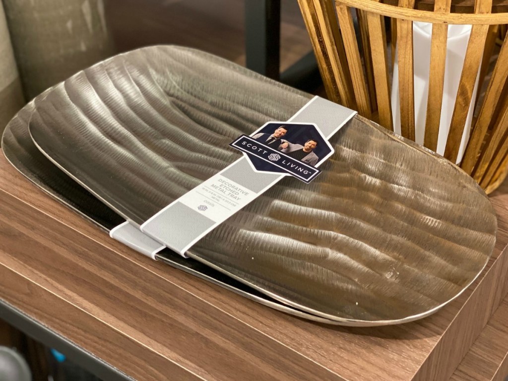 Scott Living Oasis Matte Silver Metal Oval Platter on display at Kohl's