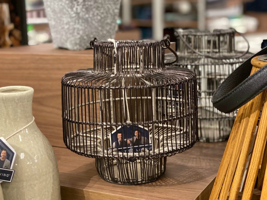 Wire pewter metal cage lantern on display at Kohl's