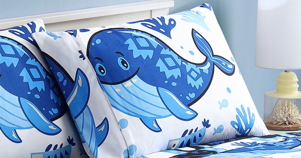 Spirit Linen Home White & Blue Under the Sea Blue Sheet Set