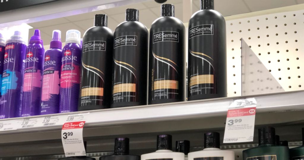 bottles of tresemme on shelf at target