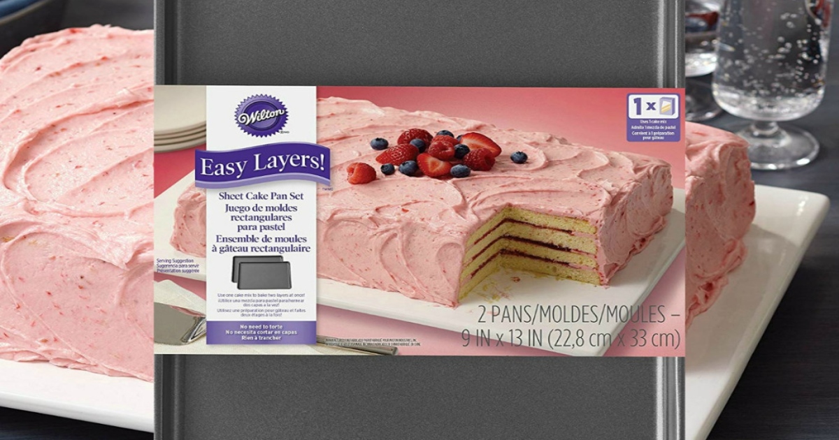 Wilton Easy Layers Cake Pans set with fully assembled iced cake