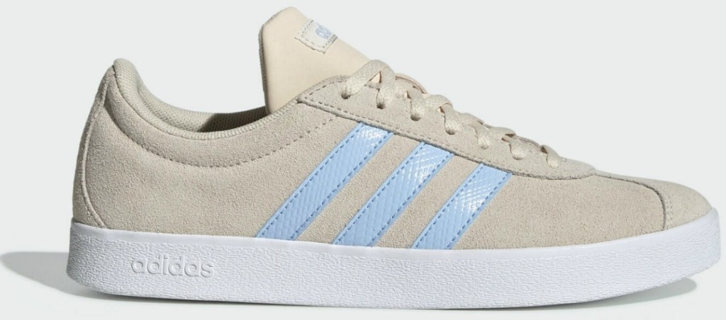 Women's adidas shoe in lined color with light blue stripes