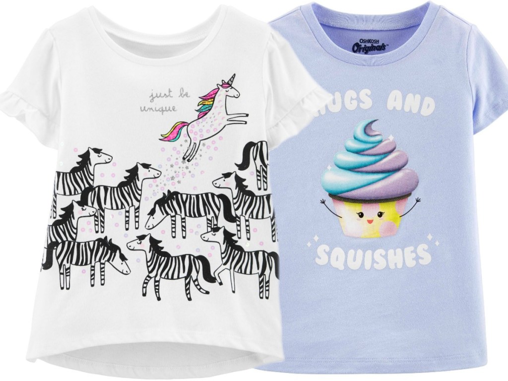 2 children's t shirts on white background