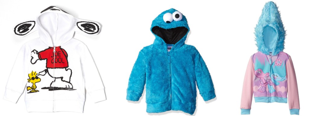 snoopy, cookie monster and trolls hoodies