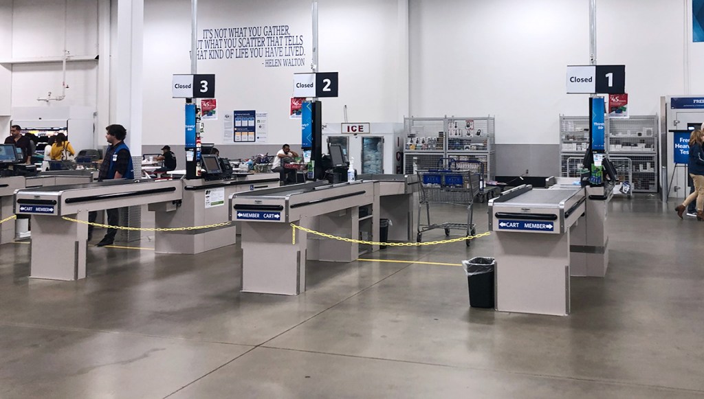 Empty checkout lines at Sam's Club