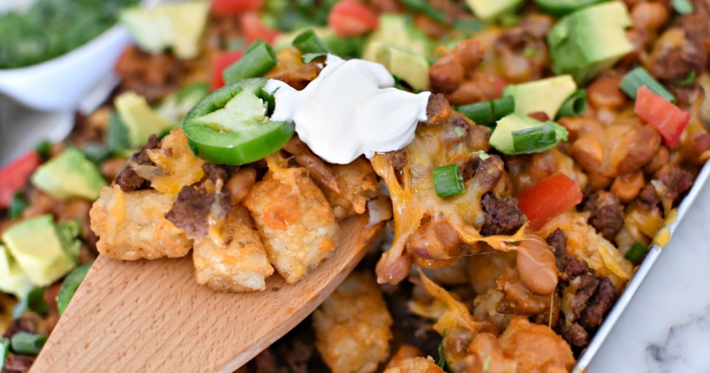 easy tater tot nachos on a sheet pan 